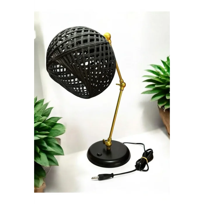 3 Nokta Hareketli Mafsallı Masa Lambası (Gold Kol, Siyah Başlık)