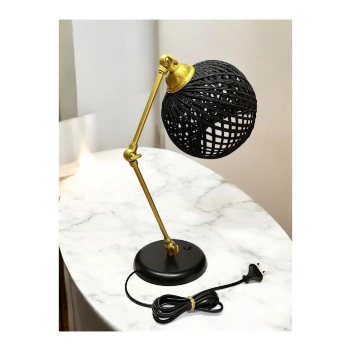 3 Nokta Hareketli Mafsallı Masa Lambası (Gold Kol, Siyah Başlık)