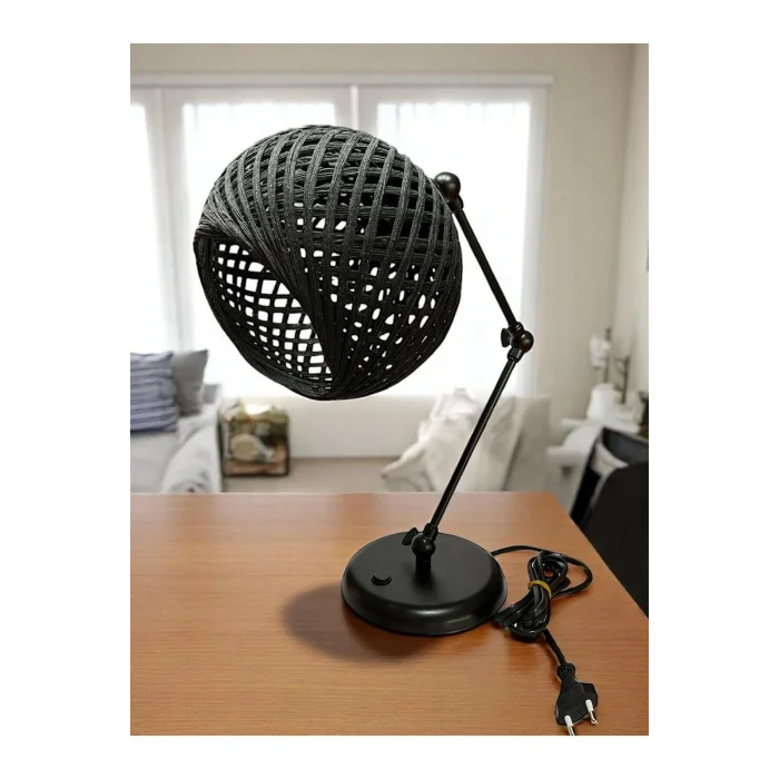 3 Nokta Hareketli Mafsallı Masa Lambası (Siyah Kol, Siyah Başlık)