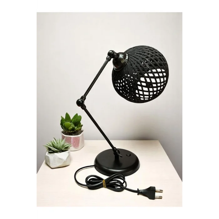 3 Nokta Hareketli Mafsallı Masa Lambası (Siyah Kol, Siyah Başlık)