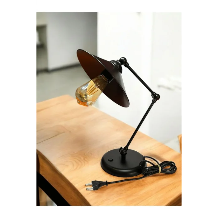 3 Nokta Hareketli Mafsallı Metal Masa Lambası (Siyah Kol, Siyah Başlık)