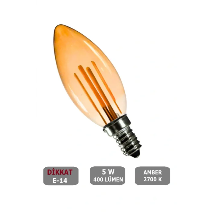 Buji Tasarım E14 Rustik Ampul Vintage Amber (5W - 400 Lümen)-(KIRILMAZ PLASTİK GÖVDE)