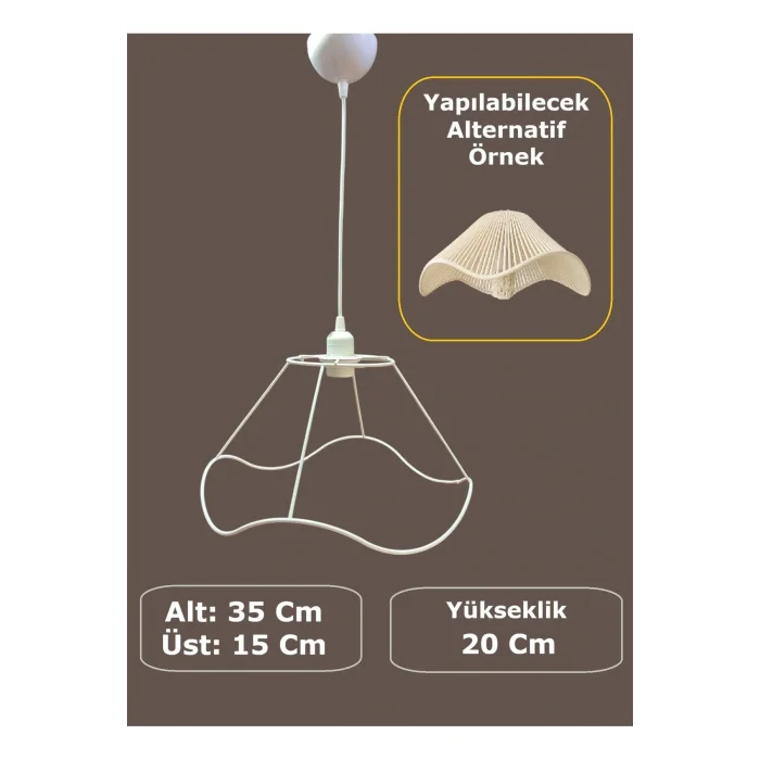 Dalgalı Avize Teli , İskeleti 35*20 Cm Beyaz Statik Boyalı (Duy Takımı Dahil)