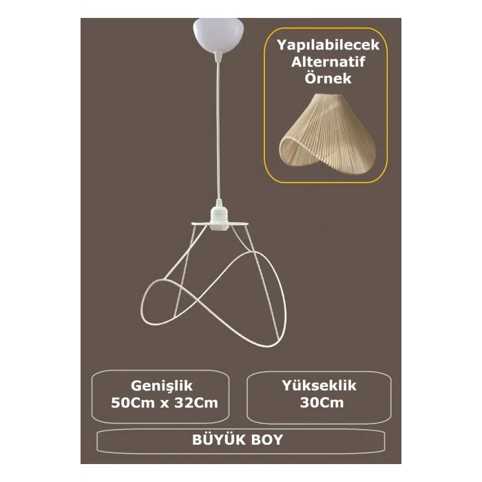 Yaprak Avize Teli , İskeleti (Büyük Boy 50x32 Cm) Beyaz Statik Boyalı (Duy Takımı Dahil)