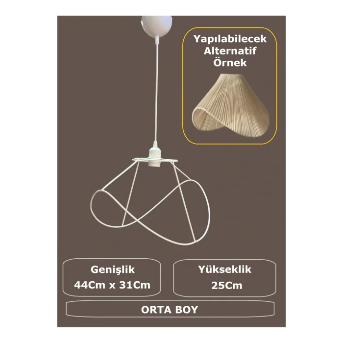Yaprak Avize Teli , İskeleti (Orta Boy 44x31 Cm) Beyaz Statik Boyalı (Duy Takımı Dahil)