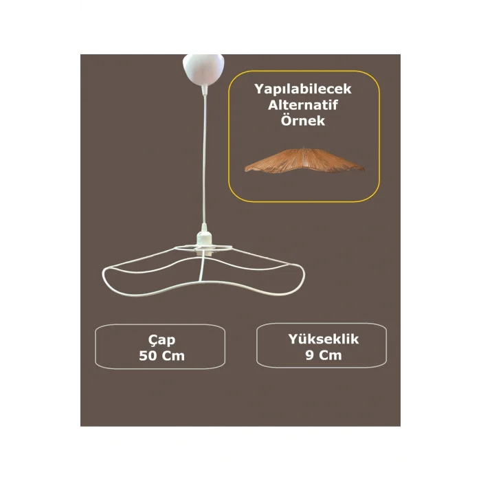 Papatya Avize Teli , İskeleti 50x10 Cm Beyaz Statik Boyalı (Duy Takımı Dahil)