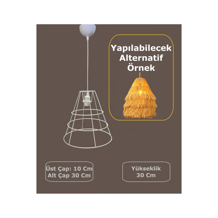 Huni Avize Teli , İskeleti (Uzun Boy 30x30 Cm) Beyaz Statik Boyalı (Duy Takımı Dahil)