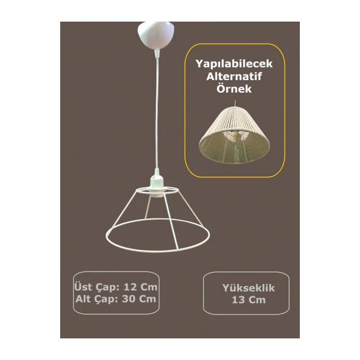 Huni Avize Teli , İskeleti (Kısa Boy 30x13 Cm) Beyaz Statik Boyalı (Duy Takımı Dahil)