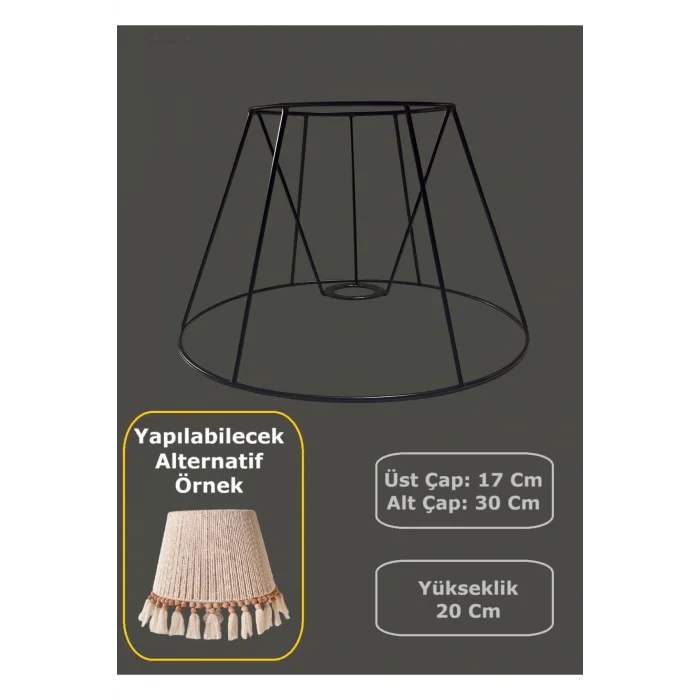 Konik Abajur Teli , İskeleti Siyah Statik Boyalı E27 (30 Cm)