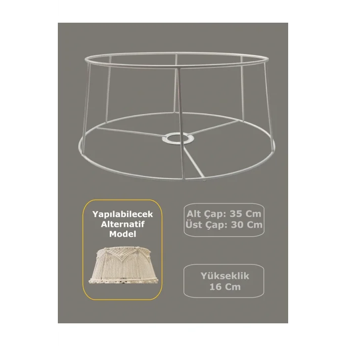 Kısa Konik Lambader Teli , İskeleti Beyaz Statik Boyalı - E27 (35 Cm)