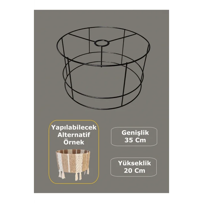 Silindir Lambader Teli , İskeleti Siyah Statik Boyalı - E27 (35 Cm)