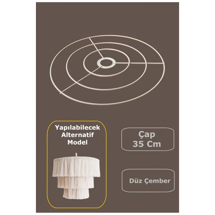 Düz Çember Avize Teli , İskeleti (35 Cm) Beyaz Statik Boyalı (E27 Duy Uyumlu)