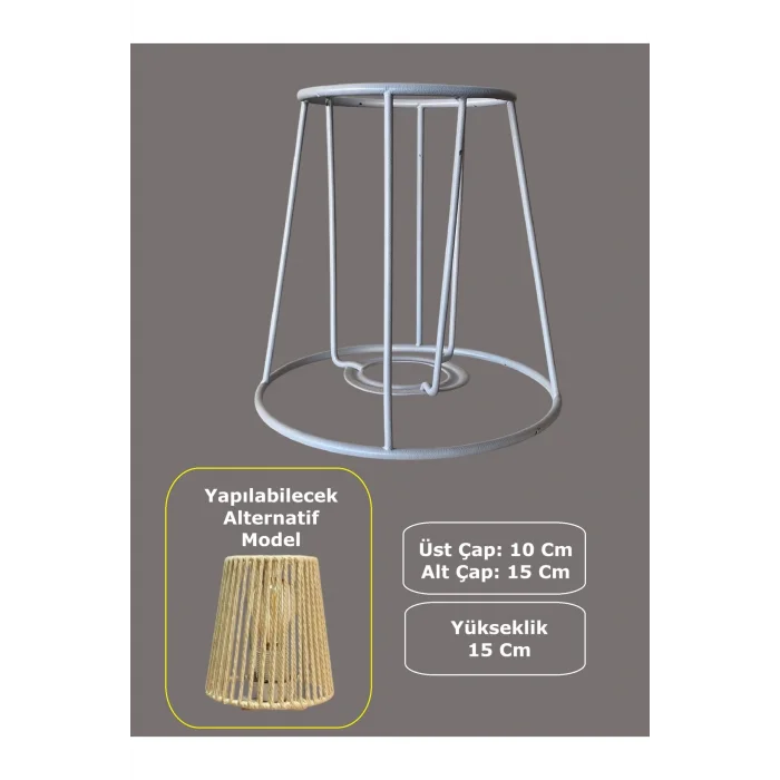 Konik Mini Abajur Teli ve Aplik Teli, İskeleti Beyaz Statik Boyalı E27 (15 Cm)