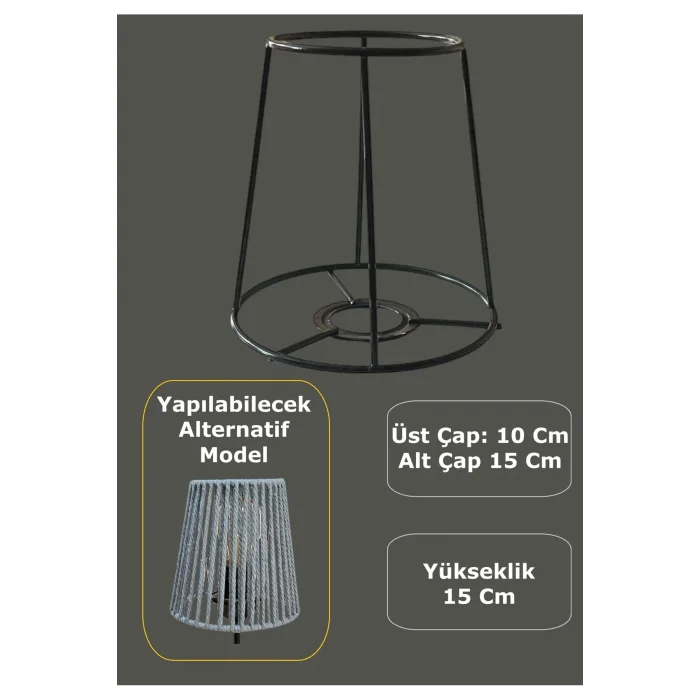 Konik Mini Abajur Teli ve Aplik Teli, İskeleti Siyah Statik Boyalı E27 (15 Cm)