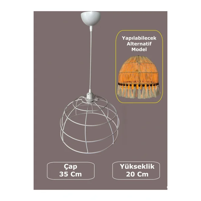 Yarım Küre Avize Teli , İskeleti (35x20 Cm) Beyaz Statik Boyalı (Duy Takımı Dahil)