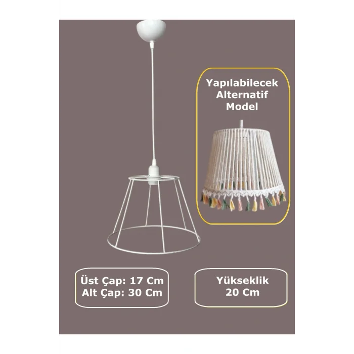 Konik Avize Teli , İskeleti (Standart Boy 30x20 Cm) Beyaz Statik Boyalı (Duy Takımı Dahil)