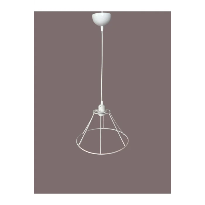 Konik Avize Teli , İskeleti (Uzun Boy 30x18 Cm) Beyaz Statik Boyalı (Duy Takımı Dahil)