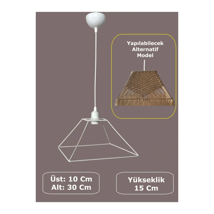 Kare Avize Teli , İskeleti (30x15 Cm) Beyaz Statik Boyalı (Duy Takımı Dahil)