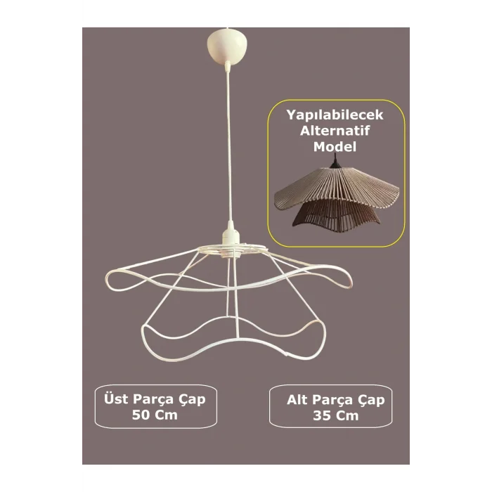 İç İçe Avize Teli , İskeleti 50x35 Cm Beyaz Statik Boyalı (Duy Takımı Dahil)