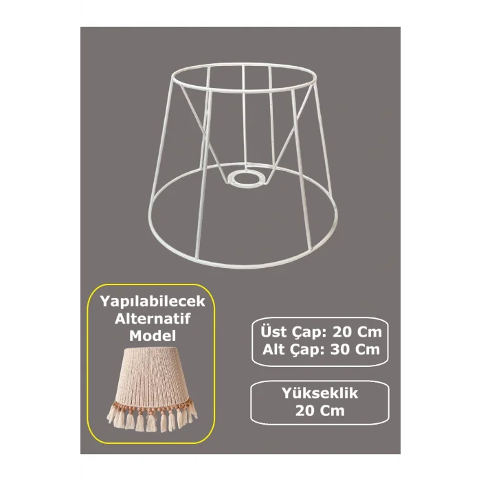 Konik Abajur Teli İskeleti Beyaz Statik Boyalı E27 (Çap 30 Cm)