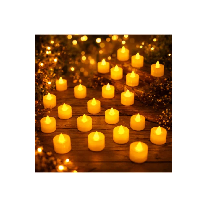 Tealigt - Pilli Led Mum (24 Adet) - Sarı Işık - (Pil Dahil 36 Saat)