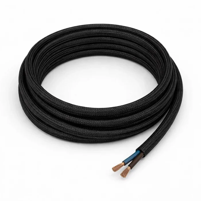Dekoratif Kumaş Aydınlatma Elektrik Kablosu (2x0,50 TTR) (Siyah) 1 Metre