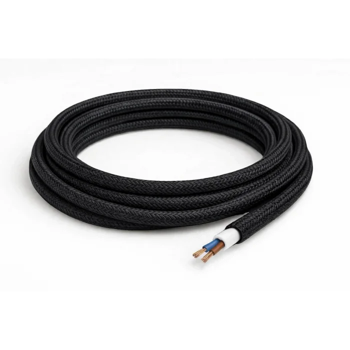 Dekoratif Kumaş Aydınlatma Elektrik Kablosu (2x0,50 TTR) (Siyah) 1 Metre