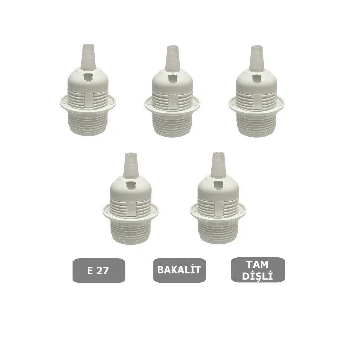 İtalyan Tip E27 Tam Dişli Duy Vidasız Geçmeli Bakalit Beyaz (250V-4A) 5 Adet