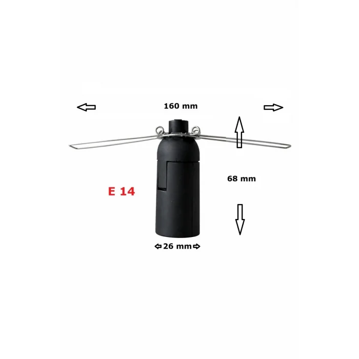 E14 Duylu 2 Metre Arapuarlı, Tuz Lambası Duyu Yaylı (2X0,50) (Siyah) 65W
