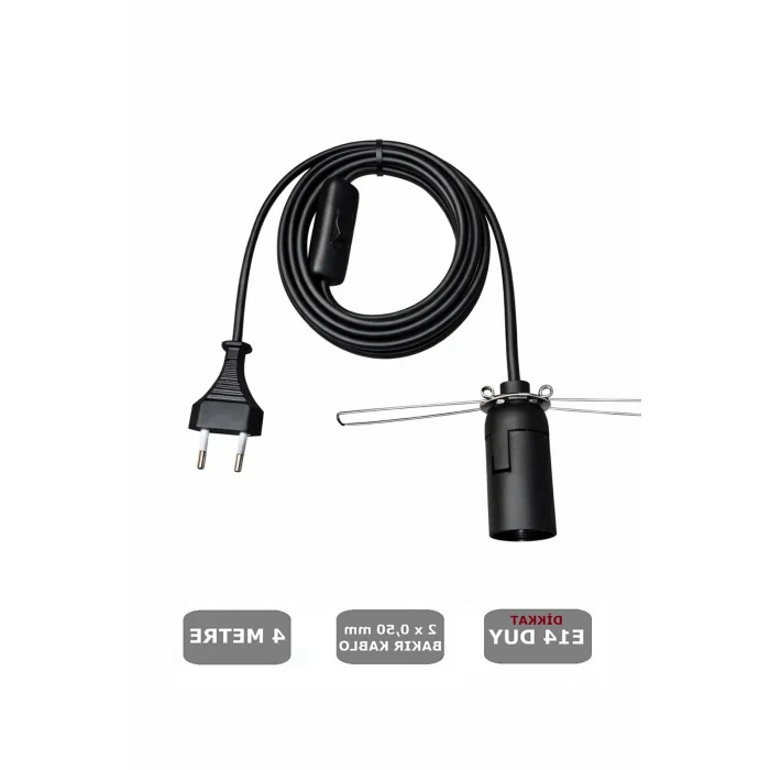 E14 Duylu 4 Metre Arapuarlı, Tuz Lambası Duyu Yaylı (2X0,50) (Siyah) 65W