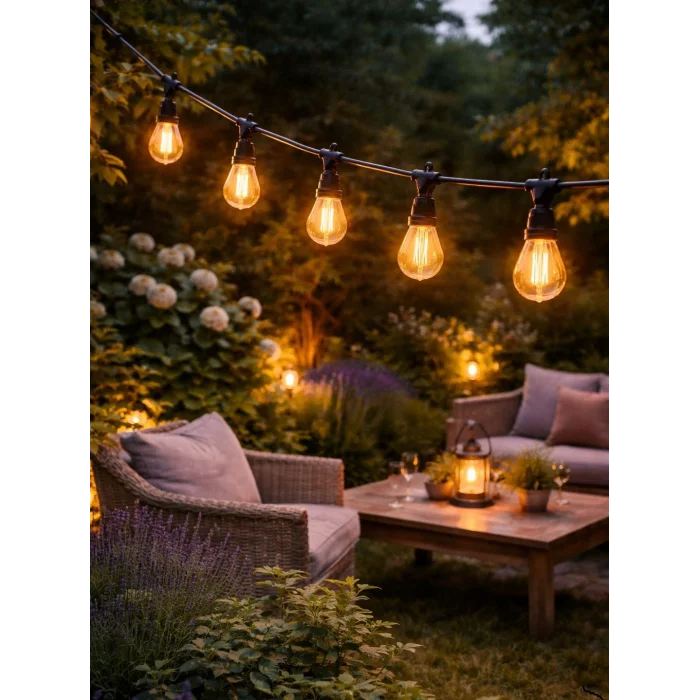 Sıralı Bahçe Duyu 5 Metre Kablolu 5 Duy E27 Su Geçirmez Dış Mekan, Fişli Kullanıma Hazır