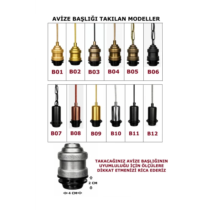 Dekoratif Sarkıt Avize Başlığı Takılabilir E27 Duy 70cm Metal Kumaş Örgü Kablo Siyah B11