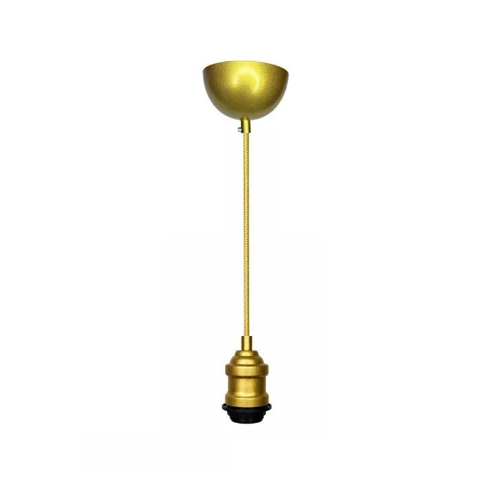 Dekoratif Sarkıt Avize Başlığı Takılabilir E27 Duy 70cm Metal Kumaş Örgü Kablo Gold B02