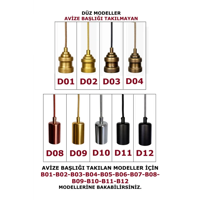 Dekoratif Sarkıt E27 Duy 70cm Metal Kumaş Örgü Kablo Gold D02