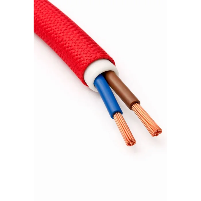 Kumaş Örgü Kablolu, Arapuar Anahtarlı Fiş (2X0,50) Kırmızı - 2 Metre