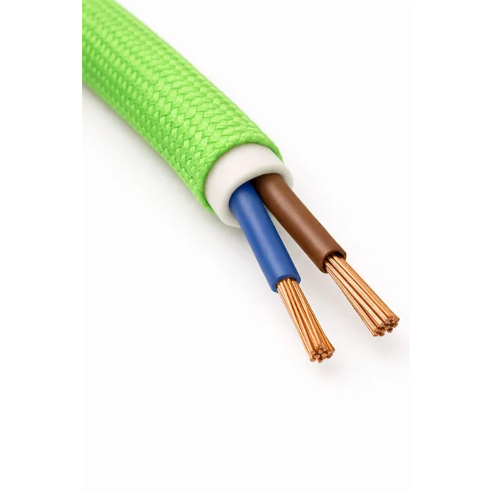 Kumaş Örgü Kablolu, Arapuar Anahtarlı Fiş (2X0,50) Fosforlu Yeşil - 2 Metre