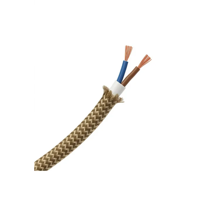 Kumaş Örgü Kablolu, Arapuar Anahtarlı Fiş (2X0,50) Haki-Kahve Zigzag - 2 Metre