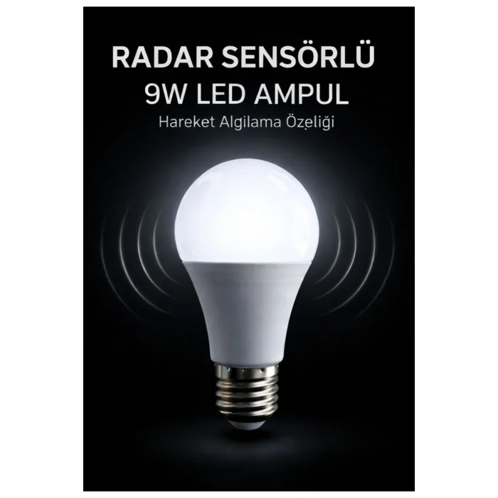 Radar Hareket Sensörlü 9W E27 Led Ampul 6500K - 810 Lümen (1 Adet)