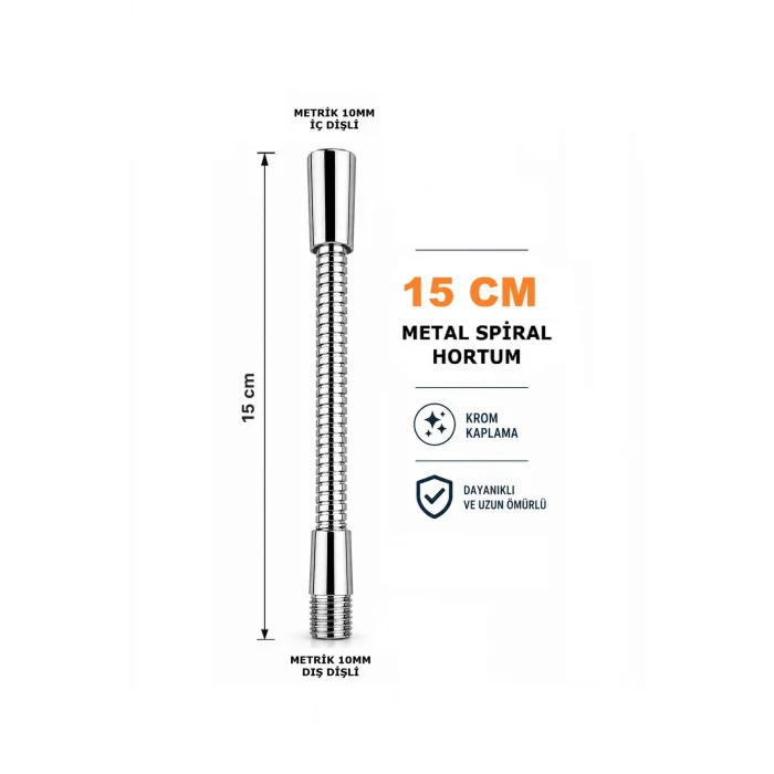 Metal Spiral Hortum (15cm-8mm) Krom Kaplama Masa lambası Aplik vb için (M10)