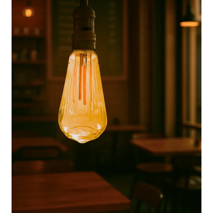 Çizgili Armut Tasarım E27 Rustik Ampul Vintage Amber (4,5W - 500 Lümen)-(KIRILMAZ PLASTİK GÖVDE)