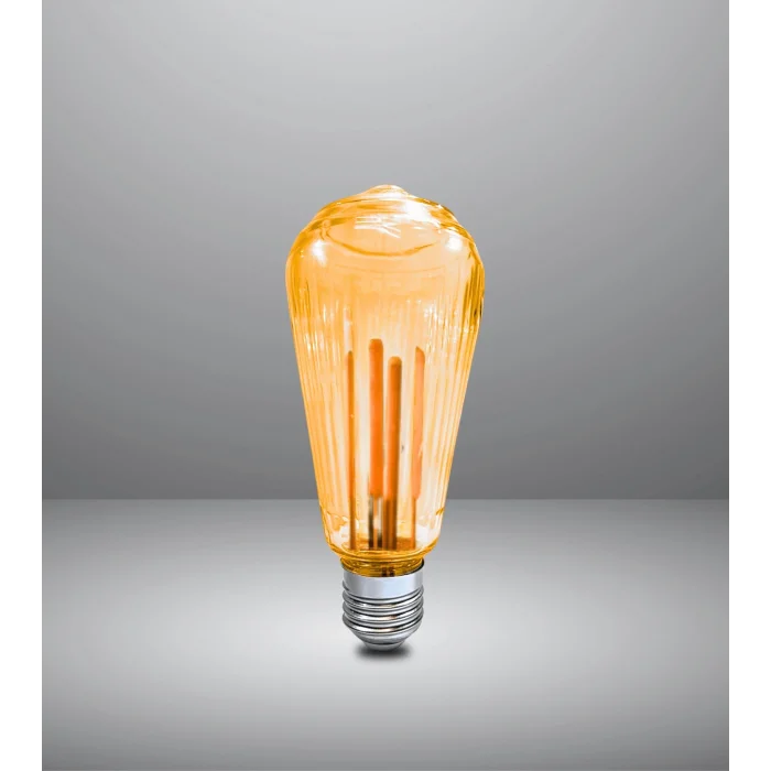 Çizgili Armut Tasarım E27 Rustik Ampul Vintage Amber (4,5W - 500 Lümen)-(KIRILMAZ PLASTİK GÖVDE)