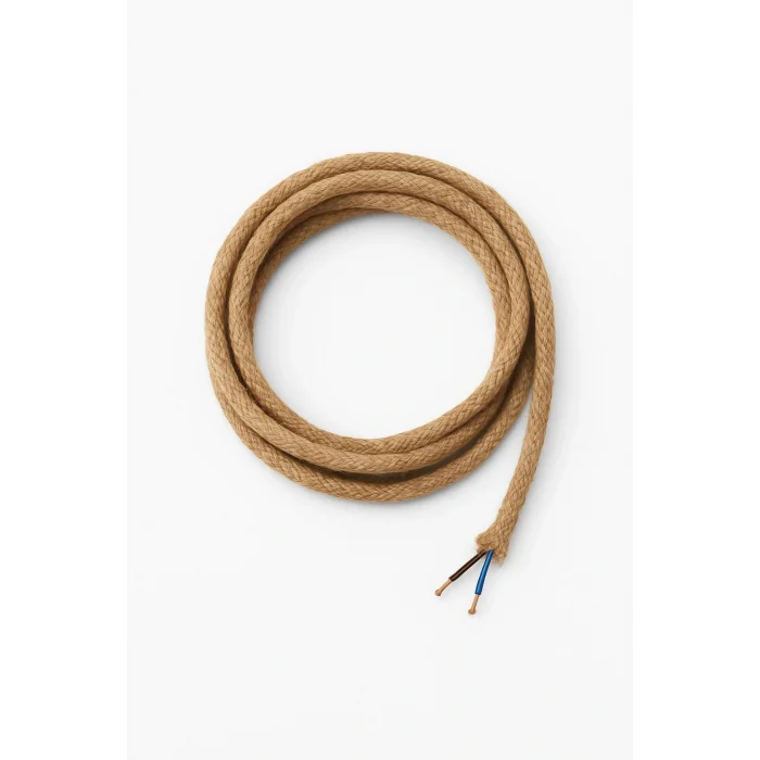 Dekoratif Jüt Hasır Aydınlatma Elektrik Kablosu (2x0,75 TTR) (8mm) 1 Metre