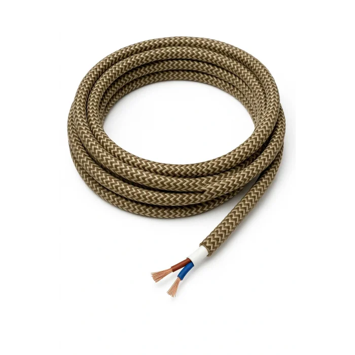 Dekoratif Kumaş Aydınlatma Elektrik Kablosu (2x0,50 TTR) (Haki Kahve Zigzag) 1 Metre