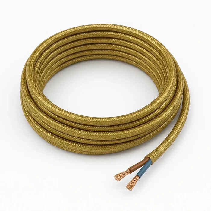 Dekoratif Kumaş Aydınlatma Elektrik Kablosu (2x0,50 TTR) (Simli Gold) 1 Metre