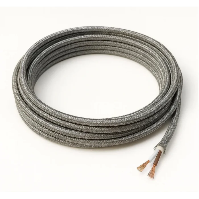 Dekoratif Kumaş Aydınlatma Elektrik Kablosu (2x0,50 TTR) (Simli Gümüş) 1 Metre