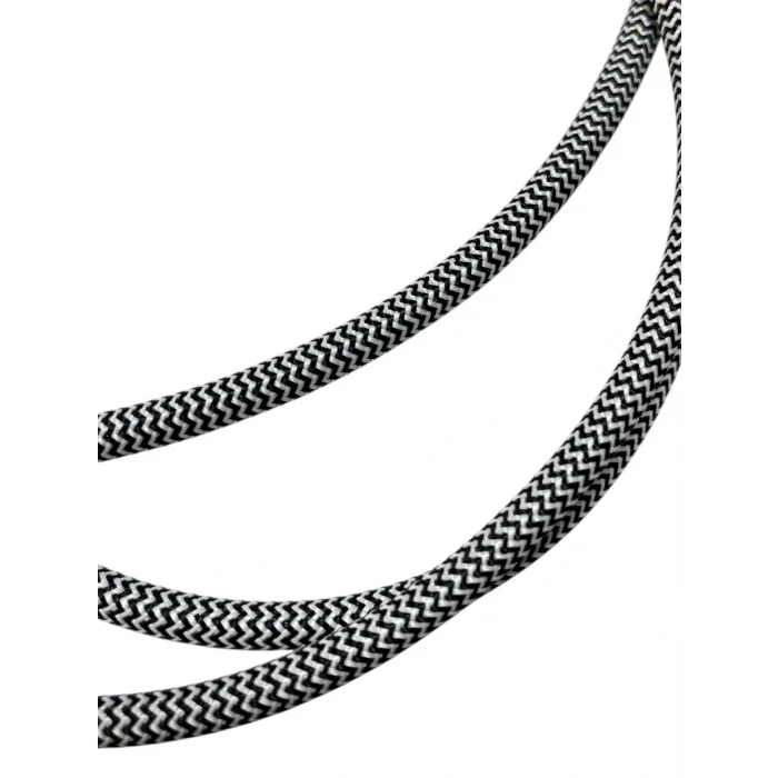 Dekoratif Kumaş Aydınlatma Elektrik Kablosu (2x0,50 TTR) (Siyah Beyaz Zigzag) 1 Metre