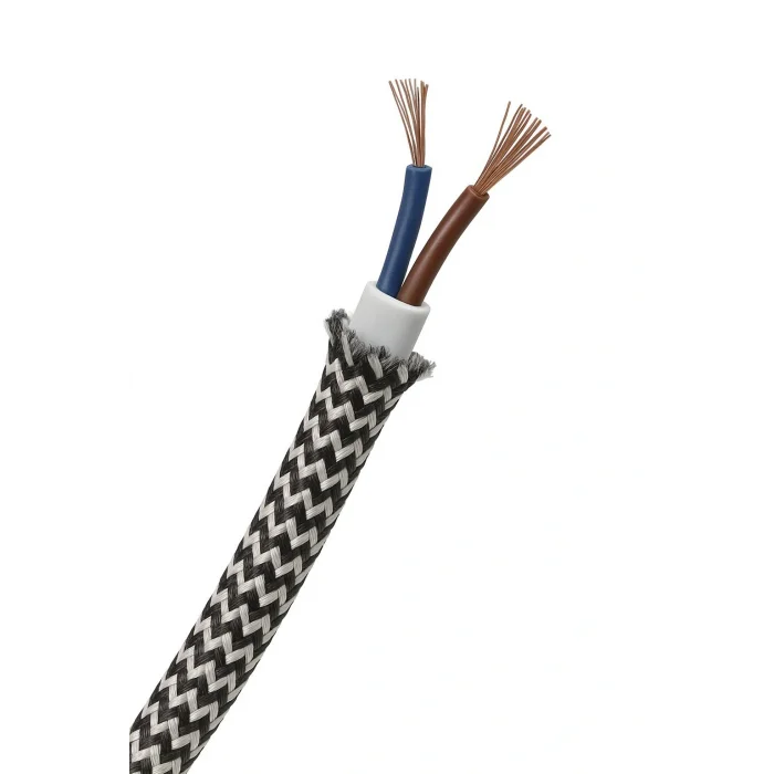 Dekoratif Kumaş Aydınlatma Elektrik Kablosu (2x0,50 TTR) (Siyah Beyaz Zigzag) 1 Metre