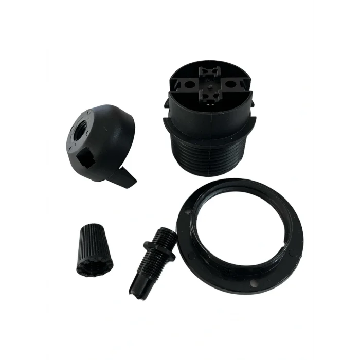 E27 Duy Geçmeli Yarım Diş Avize, Abajur, Lambader Duyu Halkalı - Bakalit Siyah (250V-4A) 5 Adet