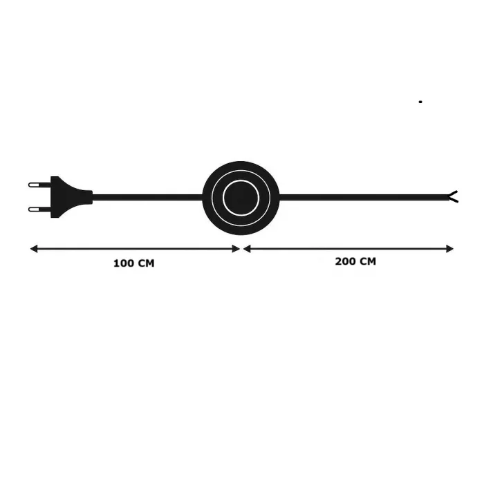 Fişli Yerpuarlı Kablo (Yassı)- Anahtarlı (2X0,50) Siyah - 3 Metre