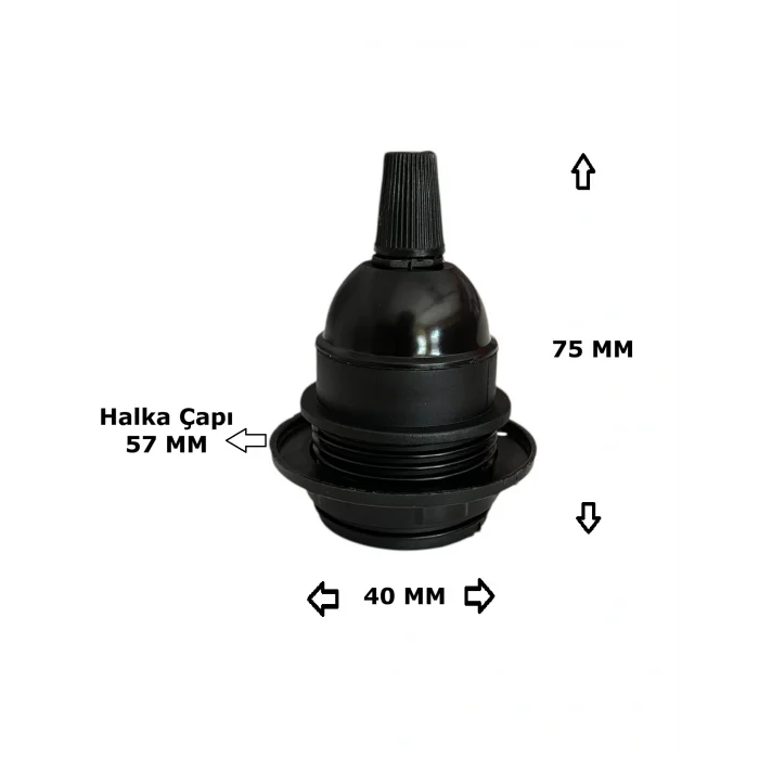 İtalyan E27 Duy Vidalı Yarım Diş Avize, Abajur, Ağaç Feneri Duyu Halkalı (250V-4A)(Bakalit) 5 Adet